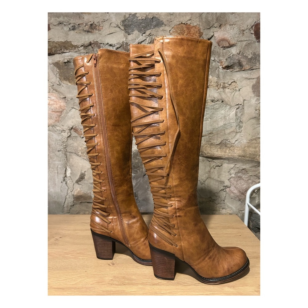 tall brown lace up boots